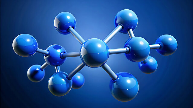 Blue molecule structure 3d illustration with glowing scientific futuristic abstract design - Powered by Adobe