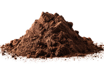 Dark brown cocoa powder pile, isolated
