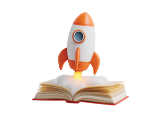 rocket launching from a book, symbol of educational isolated on transparent White background png