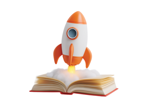 rocket launching from a book, symbol of educational isolated on transparent White background png