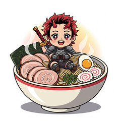 Funny Chibi Demon Hunter Eating Ramen