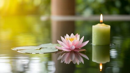 Spa candle with lotus flower in relaxing atmosphere