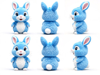 Fototapeta premium Cute Blue Fluffy Bunny Collection