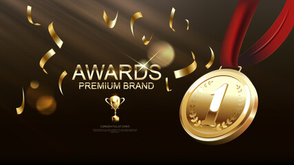 Top 1 best podium award sign, golden object. Vector illustration