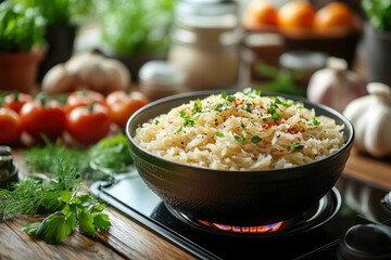 A plate of stewed or sauerkraut garnished with fresh herbs and spices. 