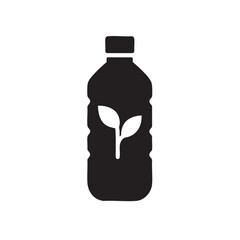 Plastic Bottle with Plant Silhouette Vector Icon on White Background – Eco & Sustainability