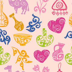 Kazakh Ethnic Pattern &ndash; Seamless Ornament with National Symbols