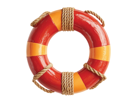 Red and orange life preserver safety at sea summer isolated on transparent White background png