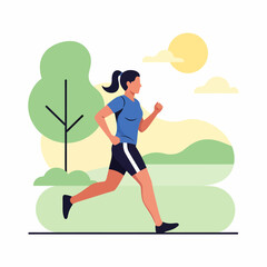 Young Woman Jogging in a Green Public Park with Trees.

