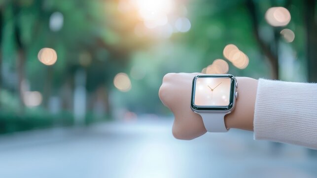 Wireless Businesswoman using a smartwatch to check notifications on the go.