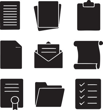 Set of Paper and Document Silhouettes &ndash; Vector Icons Featuring Sheets, Files, Notes, Reports, Contracts & Office Papers