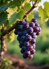 Fototapeta premium Ripe Grapes Hanging from Vine in Garden