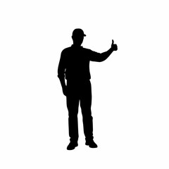 Inspector giving thumbs up for final approval silhouette on white background