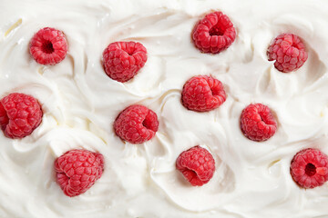 Fresh greek yogurt texture with raspberry
