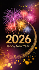 Happy new year 2026 greeting with fireworks, 2026 new year celebration