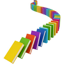 Dynamic colorful books in a domino effect, symbolizing education, knowledge, process, and progression. Ideal for academic, literacy, and business presentations,