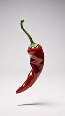 Single red chili pepper on matte white background hot minimal food accent idea