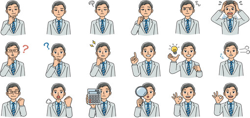 Illustrated Set of a Doctor Character Expressing Diverse Feelings and Engagements, from Puzzled Thoughts to Bright Ideas, for Health and Business Visuals
