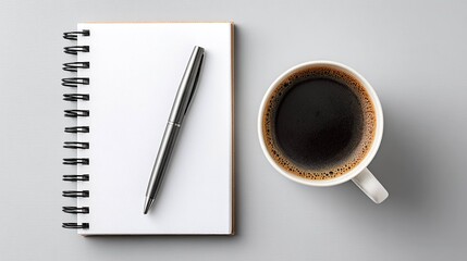 Simple notebook coffee pen workspace