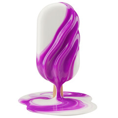 Vibrant purple and white melting popsicle, isolated on white & transparent background. Perfect for summer promotions, dessert branding, sweet product launches, playful social media content,
