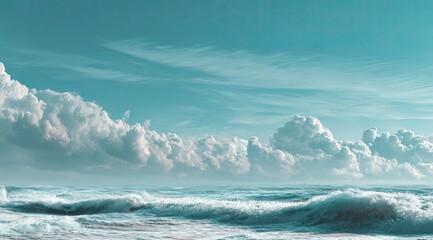 Obraz premium Vast ocean, cumulus clouds, tranquil sky