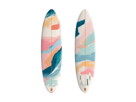 Pastel surfboard summer vibes ready to ride ocean waves isolated on transparent White background png
