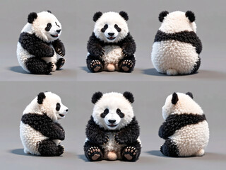 Cute Fluffy Panda Bear in Various Poses