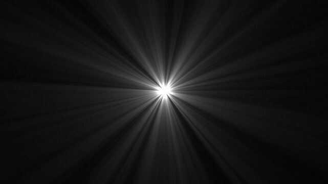 Abstract loop center flickering glow white star optical shine light lens flares animation on black background. seamless loop dynamic kinetic bright star light rays effect.  Stock video with bright fla