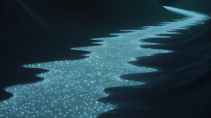 Blue sky and clouds reflect upon the water's surface, a serene summer landscape