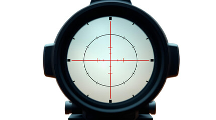 Black Circular Sniper Scope with Red Crosshairs and White Center isolated on transparent background