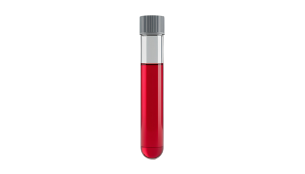 Clear Glass Test Tube with Bright Red Liquid in Studio Shot isolated on transparent background - Powered by Adobe