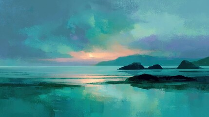 Tranquil coastal seascape at sunrise