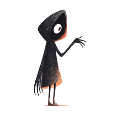 Mysterious character in hooded cloak with eerie gesture for design use, cut out transparent	

