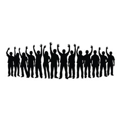 Diverse group of people silhouettes with arms raised celebrating a successful achievement together silhouette