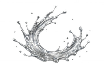 Metallic silver liquid splashing and making a circular shape, isolated on transparent background, ideal for graphic design projects