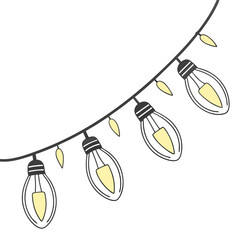 Obraz premium Hand drawn string lights with yellow bulbs festive