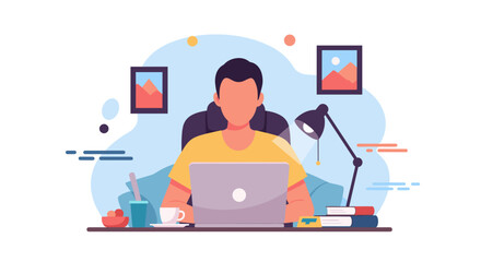 Person working on a laptop at a home office desk, representing remote work, online learning, and digital productivity concepts. Ideal for business and lifestyle use.