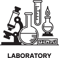 Science laboratory equipment line icon set with microscope beaker test tube and burner for research and education concepts