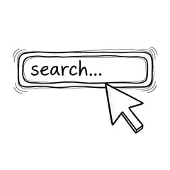Dynamic hand-drawn search bar with 'search...' text and mouse pointer, ideal for web design, online tutorials, educational content, digital marketing, and tech presentations,