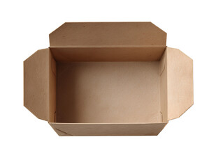 Top view of open brown cardboard food container takeout isolated on a transparent background