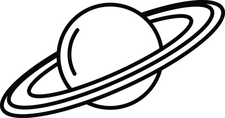 Line art illustration of a planet with rings, similar to Saturn.