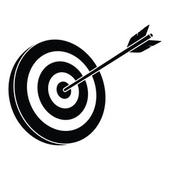 Arrow hits bullseye on target symbolizing success achievement and precision aiming silhouette