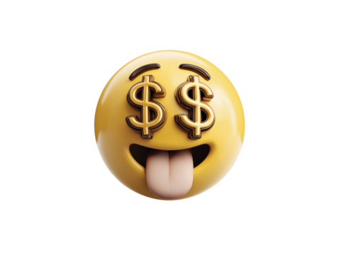 Money Eyes Emoji Face with Dollar isolated on transparent White background png - Powered by Adobe