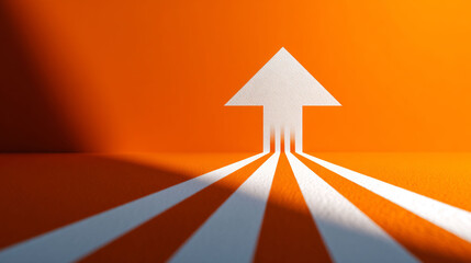 Orange background with white arrow pointing up for growth and success concept
