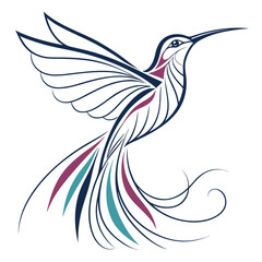 Stylized Hummingbird Illustration | Vibrant Line Art Design