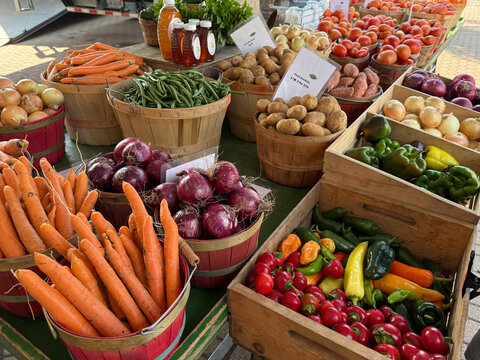 Fresh Produce Abundance at Farmers Market in Holland Michigan Showcasing Local Fruits and Vegetables