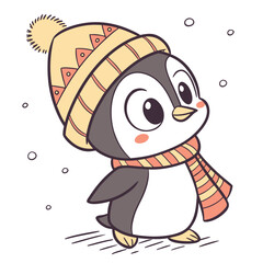 Cute Penguin with Winter Hat and Scarf | Winter Illustration