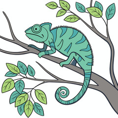 Chameleon on Tree Branch Illustration | Vibrant Nature Art