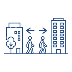 Social Distancing A Vector Illustration Depicting People Maintaining Safe Distance Between Buildings for Public Health and Safety Measures