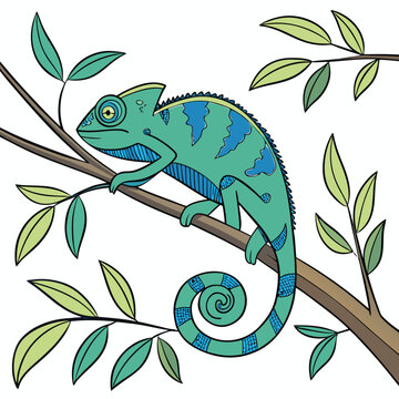 Chameleon on Tree Branch Illustration | Vibrant Nature Art